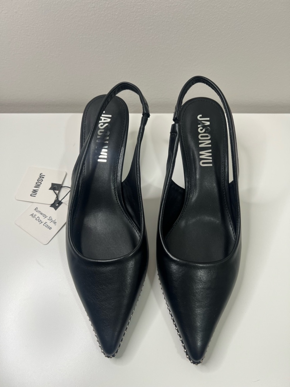 Jason Wu Black Pointed Slingback Pumps with Studded Trim